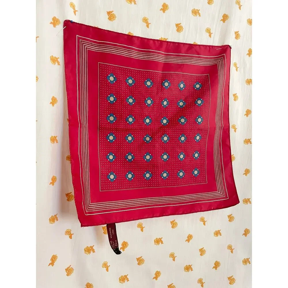 Vintage 1980s Italian Red Floral Mini Scarf 13.5”